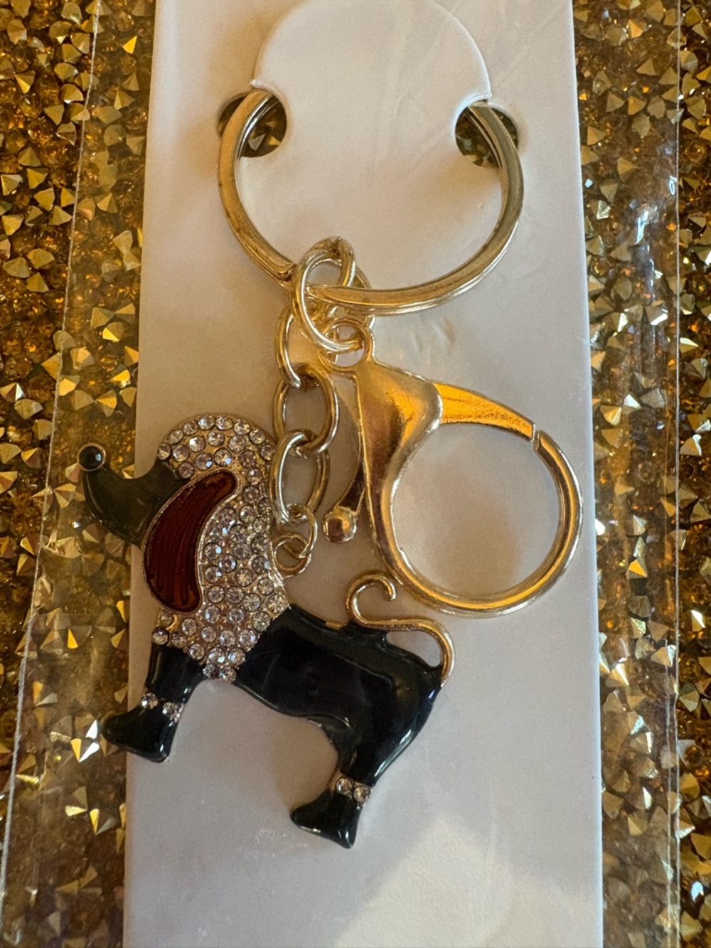 Mint NWT Gold-Tone Dog Keychain with clear Rhinestones. So cute!